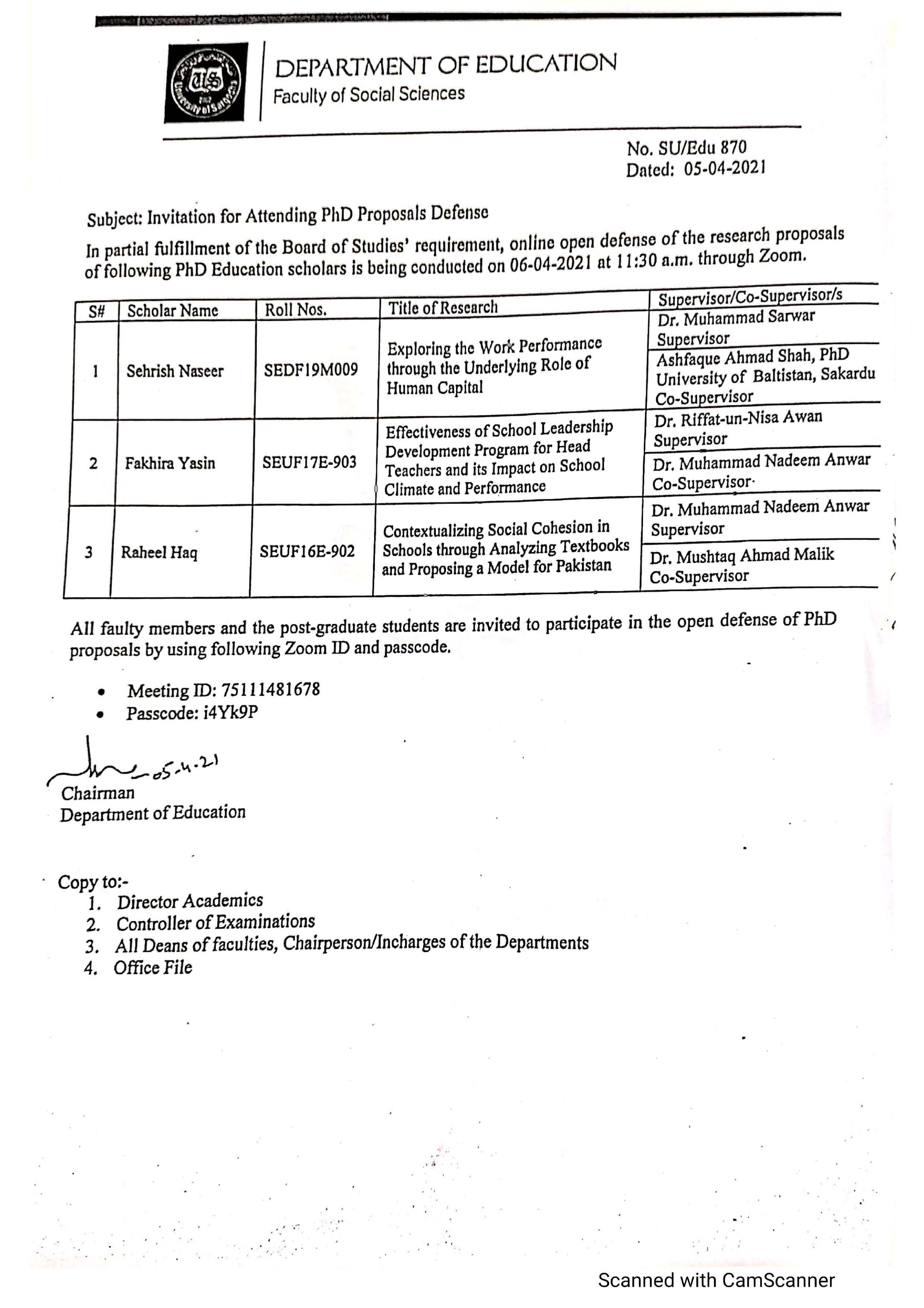 Conduct of Viva Voce Examination / Open Defense of Ph.D Thesis ( Education)