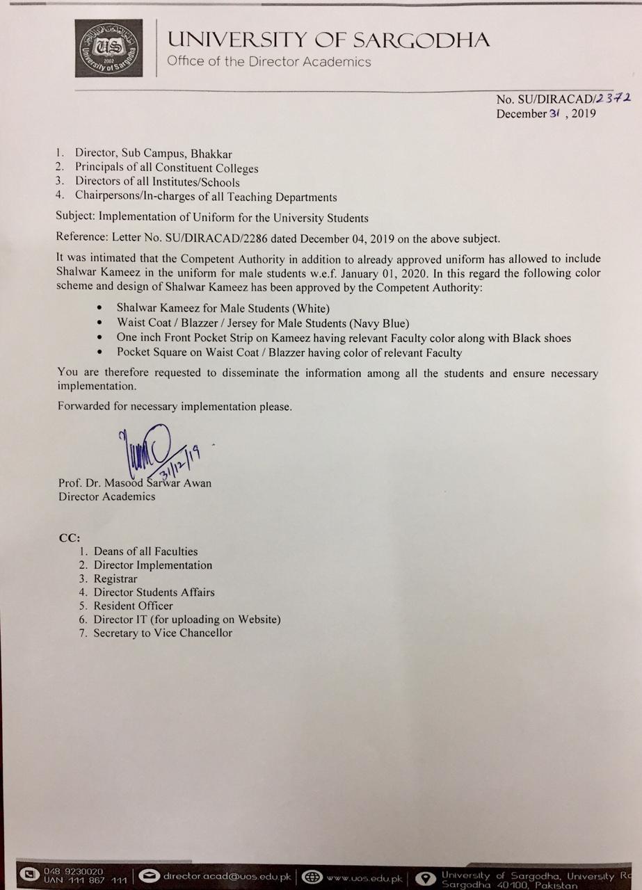 Implementation of Uniform for the University Students