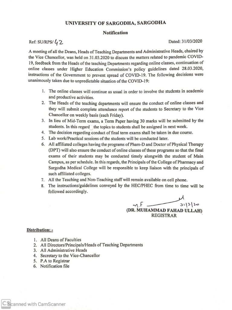 Notification for Online Classes