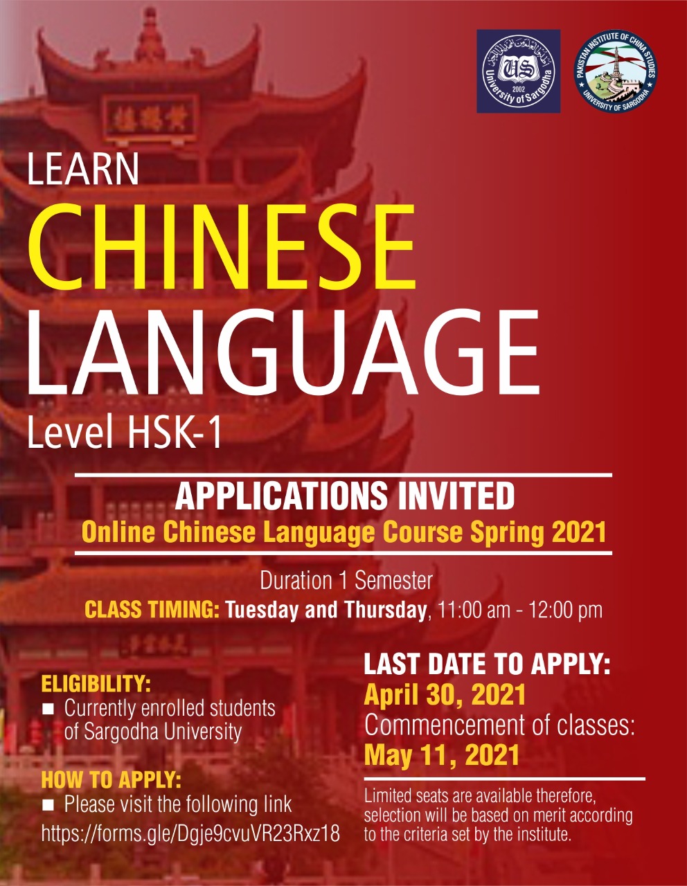 Admission in Chinese Language Course Level HSK-1