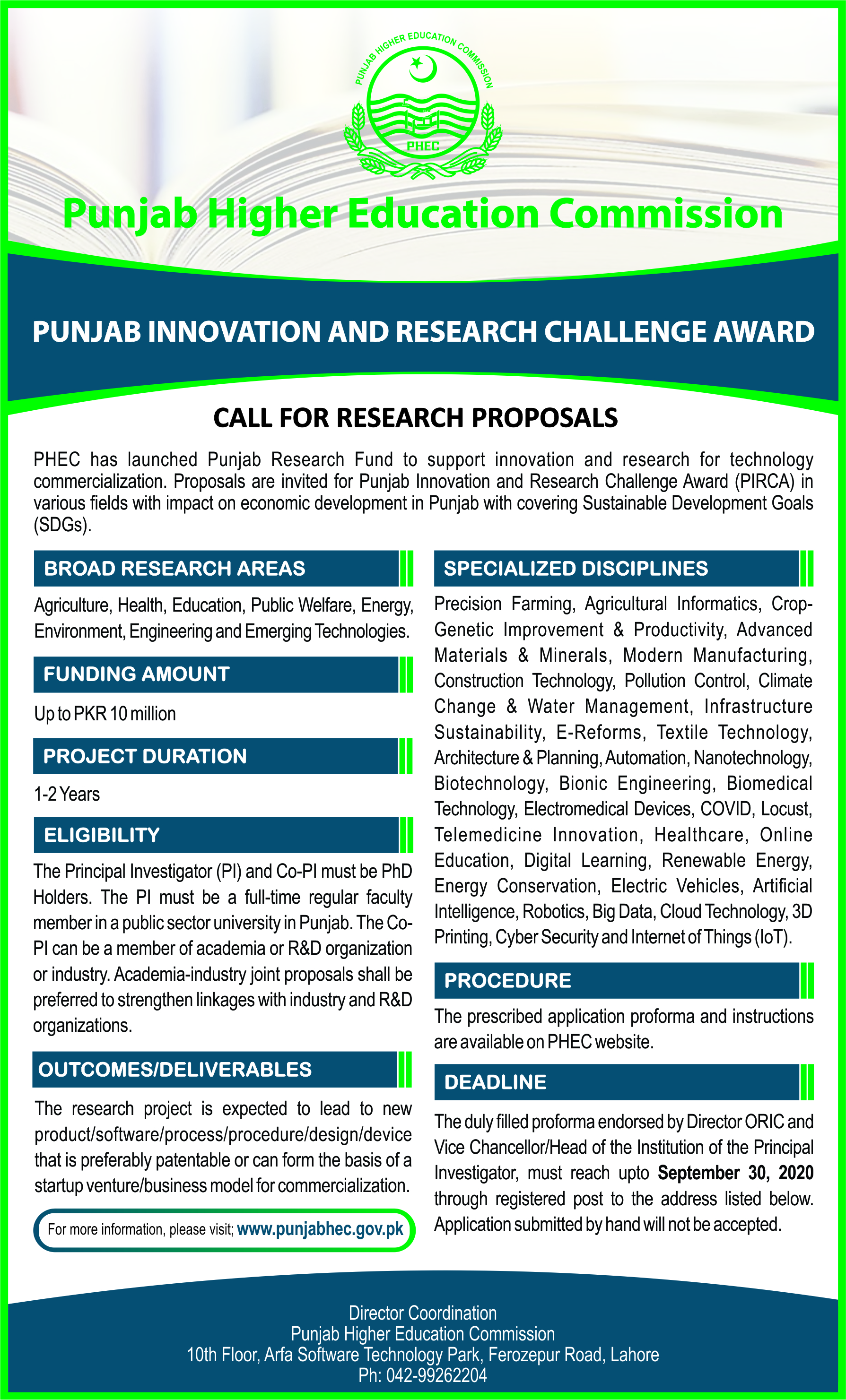 PUNJAB INNOVATION AND RESEARCH CHALLENGE AWARD