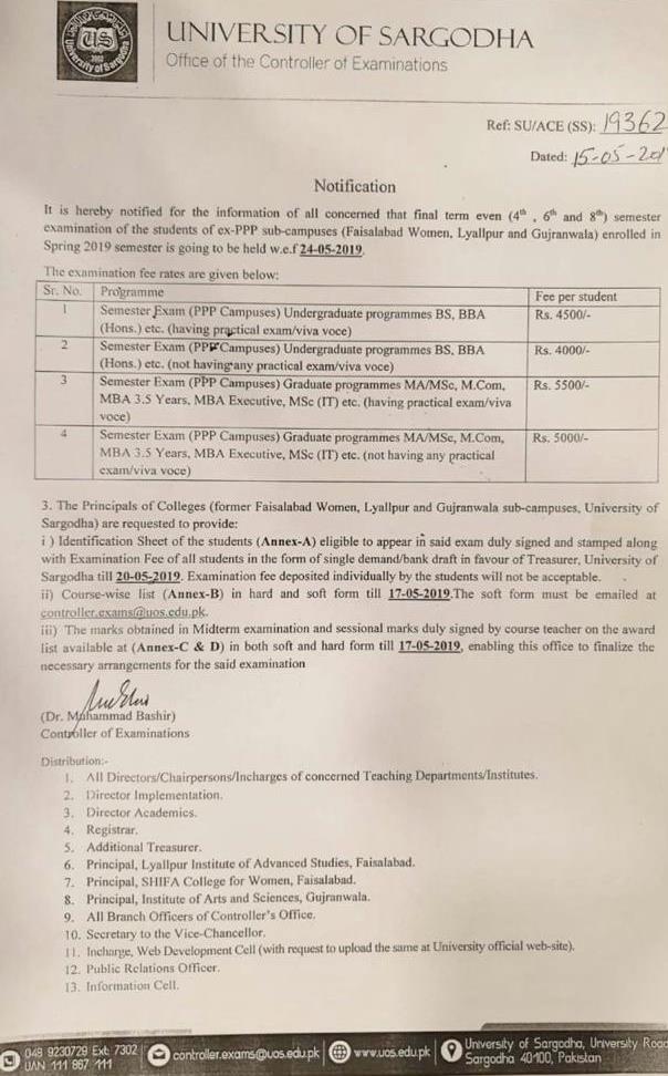 Notification Regarding Even Semester Examination of the Students of ex-PPP Sub-campuses