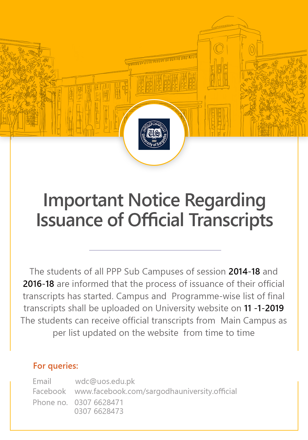 Important Notice Regarding Issuance of Official Transcripts for students of PPP-subcampuses