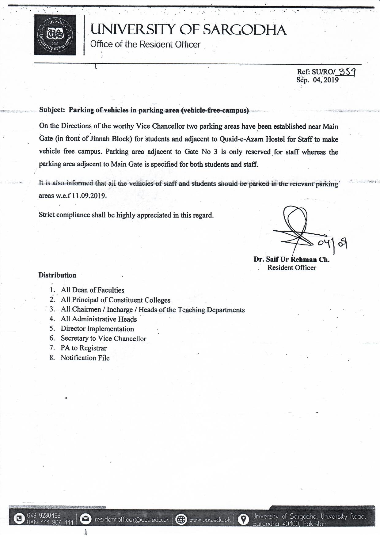 Parking of Vehicle in Parking Area (Vehicle-Free-Campus)