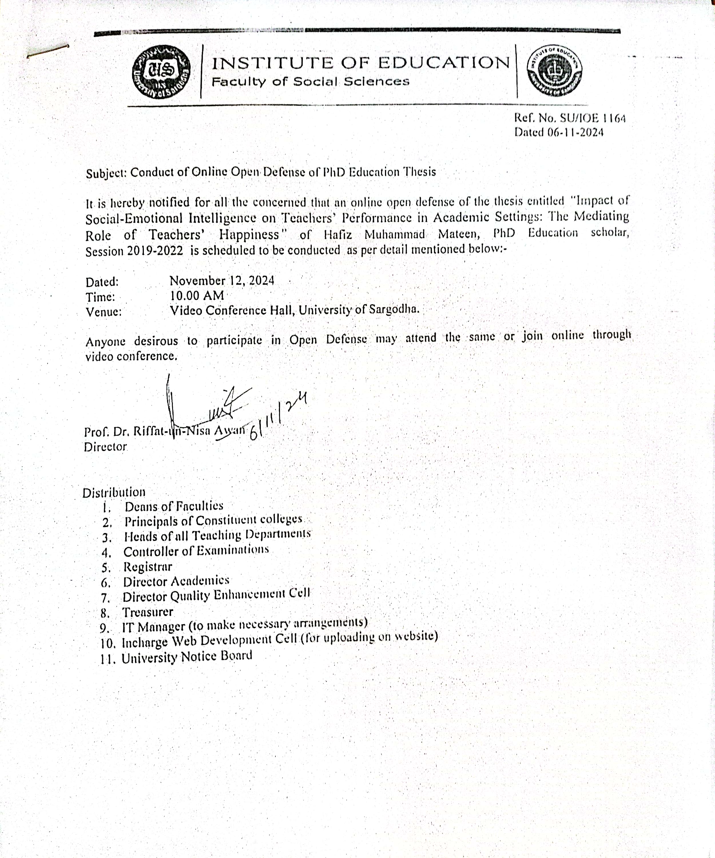 CONDUCT OF ONLINE OPEN DEFENSE OF PHD EDUCATION THESIS (EDUCATION)